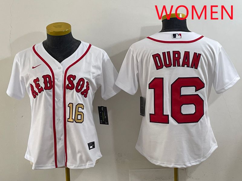 Women 2025 Boston Red Sox 16 Duran White Game Nike MLB Jersey style 3